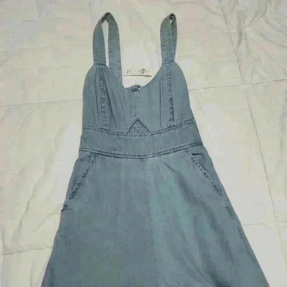 aerie Pants - Aerie Keyhole Cutout Denim Wide Leg Jumpsuit